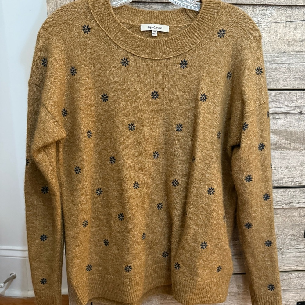 Madewell Brown Sweater with Black Floral Accents